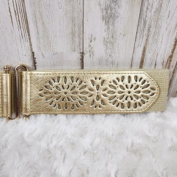 Kohl's Gold Tooled Wide Stretch Belt Size S/M - Picture 4 of 9